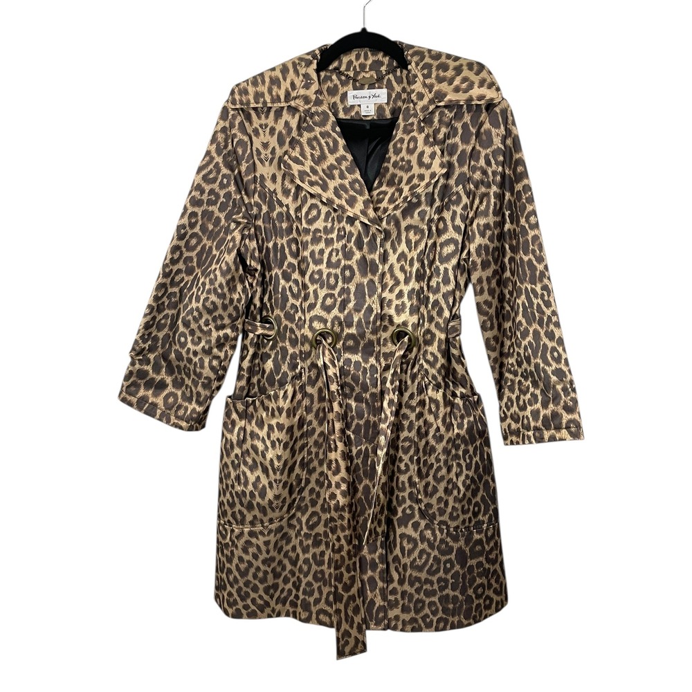 Preston & York Animal Print Belted Trench‎ Coat Women's Size 8